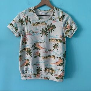 LC Lauren Conrad Tropical Print Short Sleeve Pullover Sweatshirt Top XS Coastal